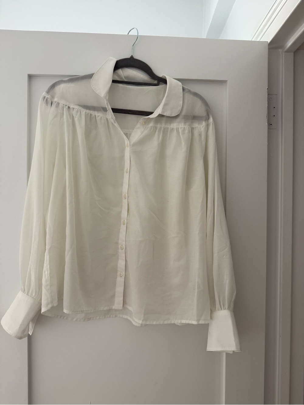 Madewell Ivory Sheer-Yoke Button Up Blouse